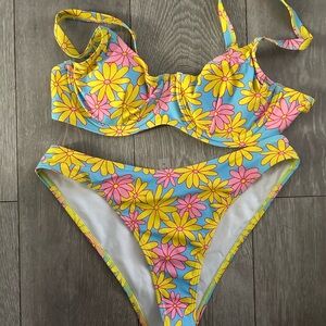 SHEIN Floral Bikini - Yellow and Pink